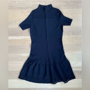 Sandro navy knit fitted dress with lace detailing size 1 (US) size 4/6